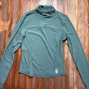 Free People Tempo Ribbed Turtleneck Top Midnight Jade NWT